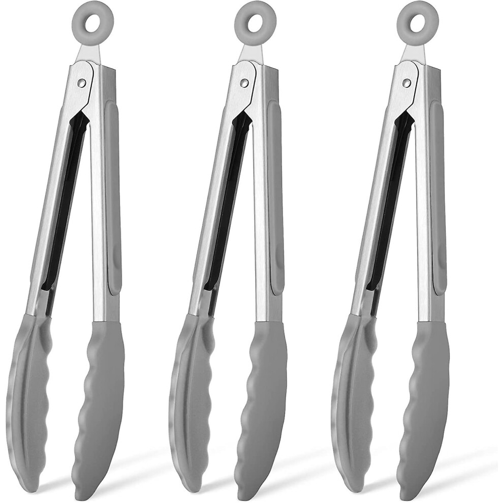(As show, One size) 7" Premium Stainless Steel Locking Kitchen Service Pliers With Silicone Heads, 3-piece Set Gray