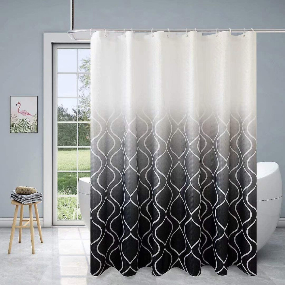 (As show, One size) Bathroom Black Striped Shower Curtain Water Resistant Fabric Texture Morocco Bathroom Curtain Set
