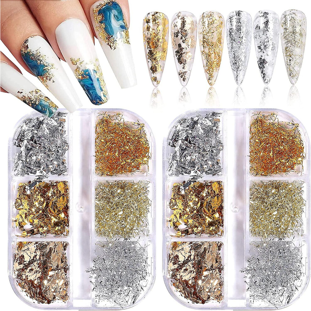 (As show, One size) 2 Boxes Of Gold, Silver And Copper Glitter Nail Polish For Nail Art Decoration (2 Boxes / 12 Compartments)