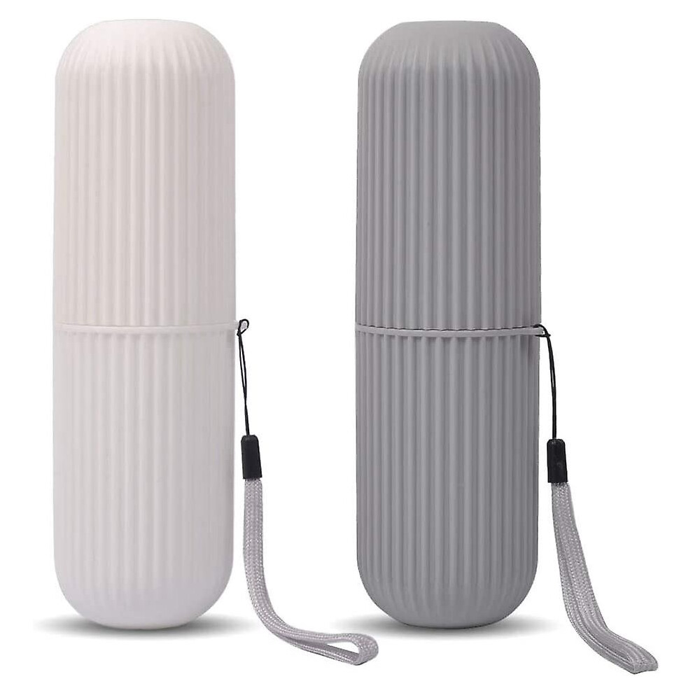 (As Show, One Size) Travel Toothbrush Case And Carrier, 2Pcs Portable Business Travel Toiletry Cup Holder For Travel And Daily Use ( + White) Gray/White