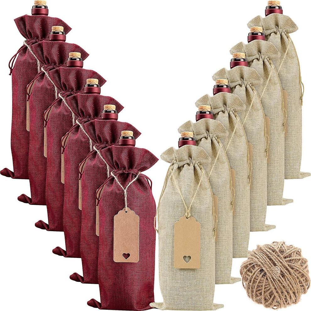 (As show, One size) 12 Wine Bottle Bags With Drawstring, Label And String For Christmas, Wedding, Birthday, Travel, Holiday Party, Housewarming, Home Storage, Etc.