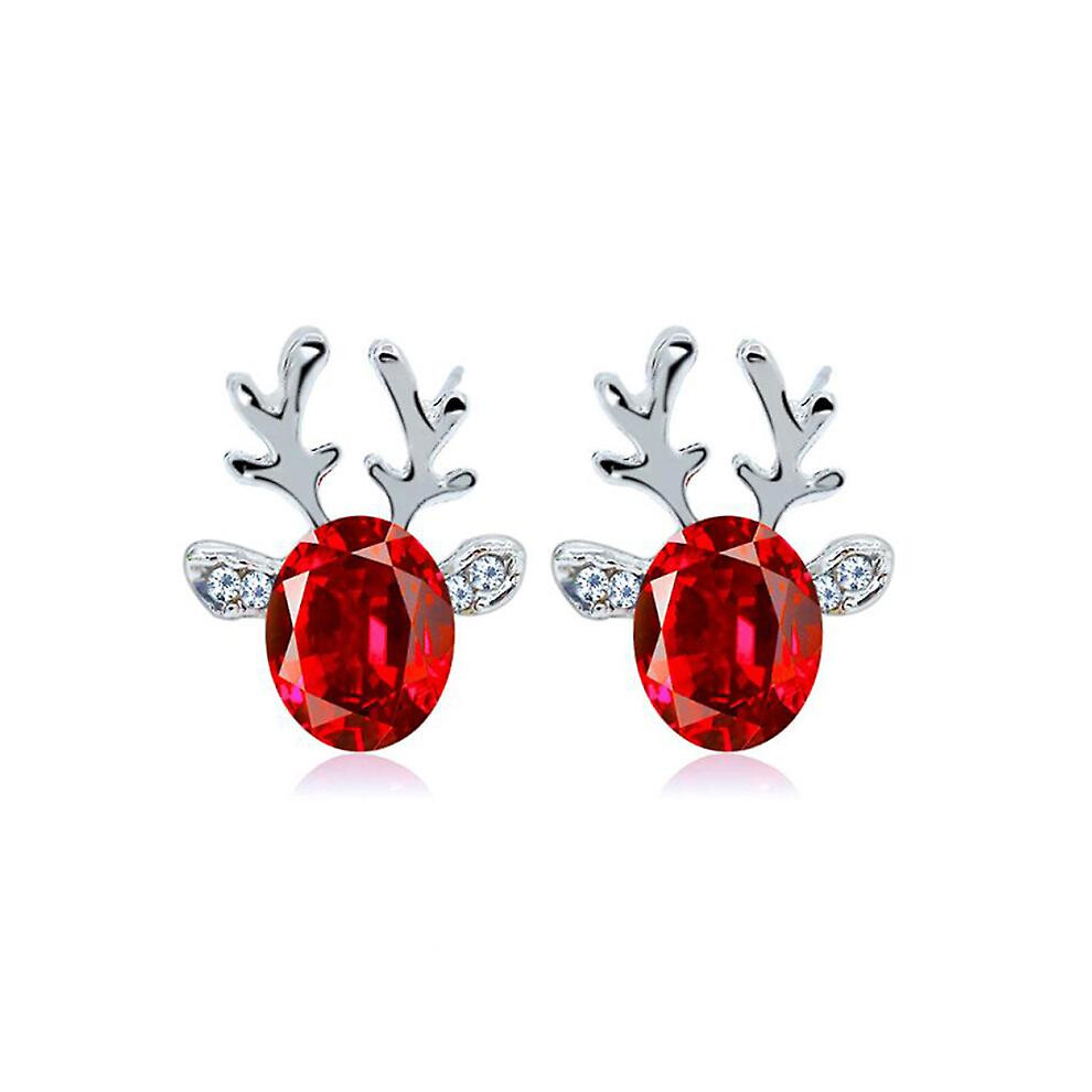 (As show, One size) Earrings Crystal Gemstone Antler Earrings Luxury Three-dimensional Christmas Reindeer Earrings