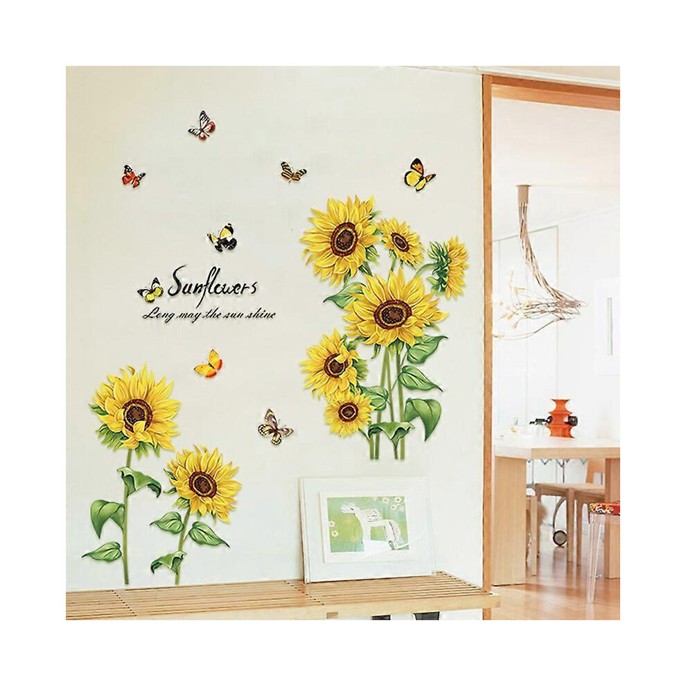 (As show, One size) Summer sunflower wall stickers garden flowers butterfly wall stickers bedroom living room TV wall art decoration