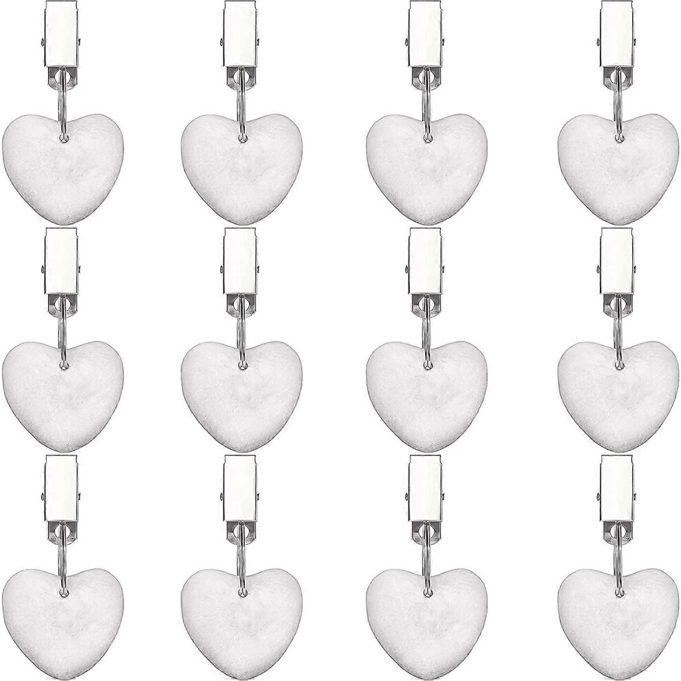 (As show, One size) 12-piece tablecloth weight clip natural stone heart-shaped stone tablecloth weight with stainless steel clip (white)