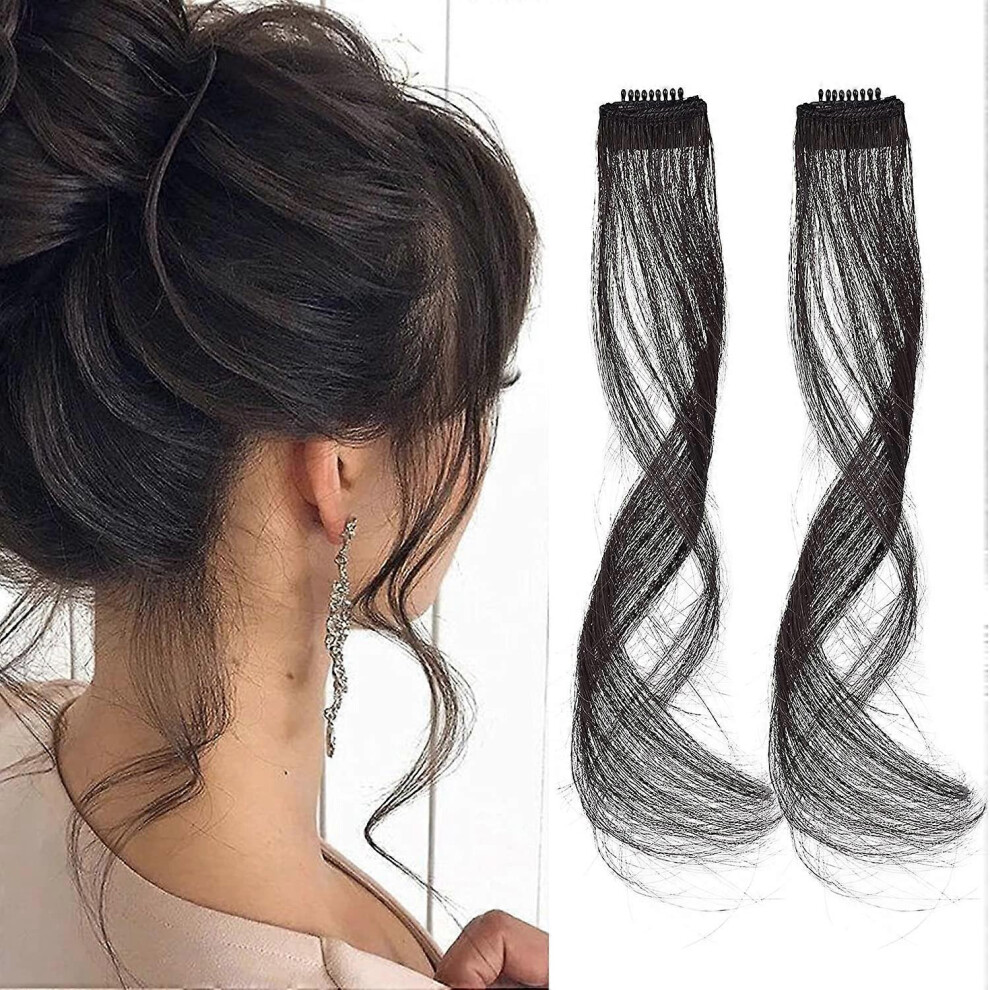 (As show, One size) Air bangs, wavy curly clip-on bangs, front side bangs for women's everyday use 2-piece set long sideburns -Black Brown