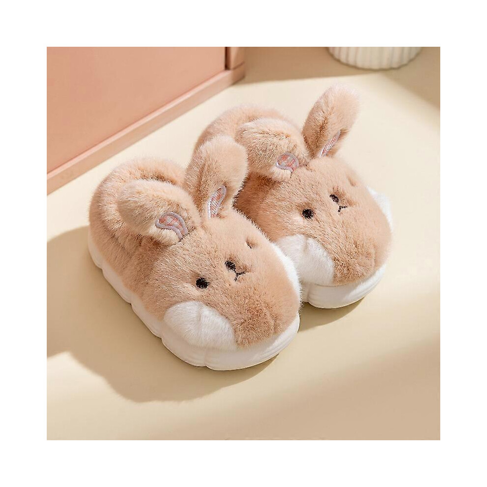 (As show, One size) Winter Warm Furry Bunny Slippers 160(Khaki), Rabbit Shoes for Kids Cute Comfortable Fluffy Animal Slippers, Home Thick Sole Girls Cotton Shoes