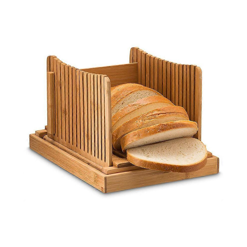 (As show, One size) Bamboo Bread Slicer - Adjustable, Compact, Collapsible, Slicing Guide With   Crumb