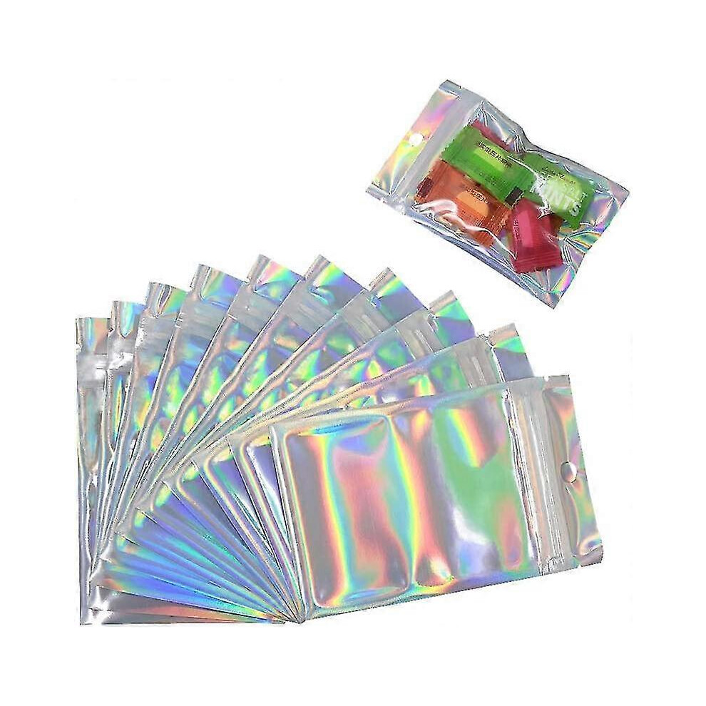 (As show, One size) 100pcs Large Resealable Smell Proof Mylar Bags. Holographic Color Foil Ziplock 8*13cm