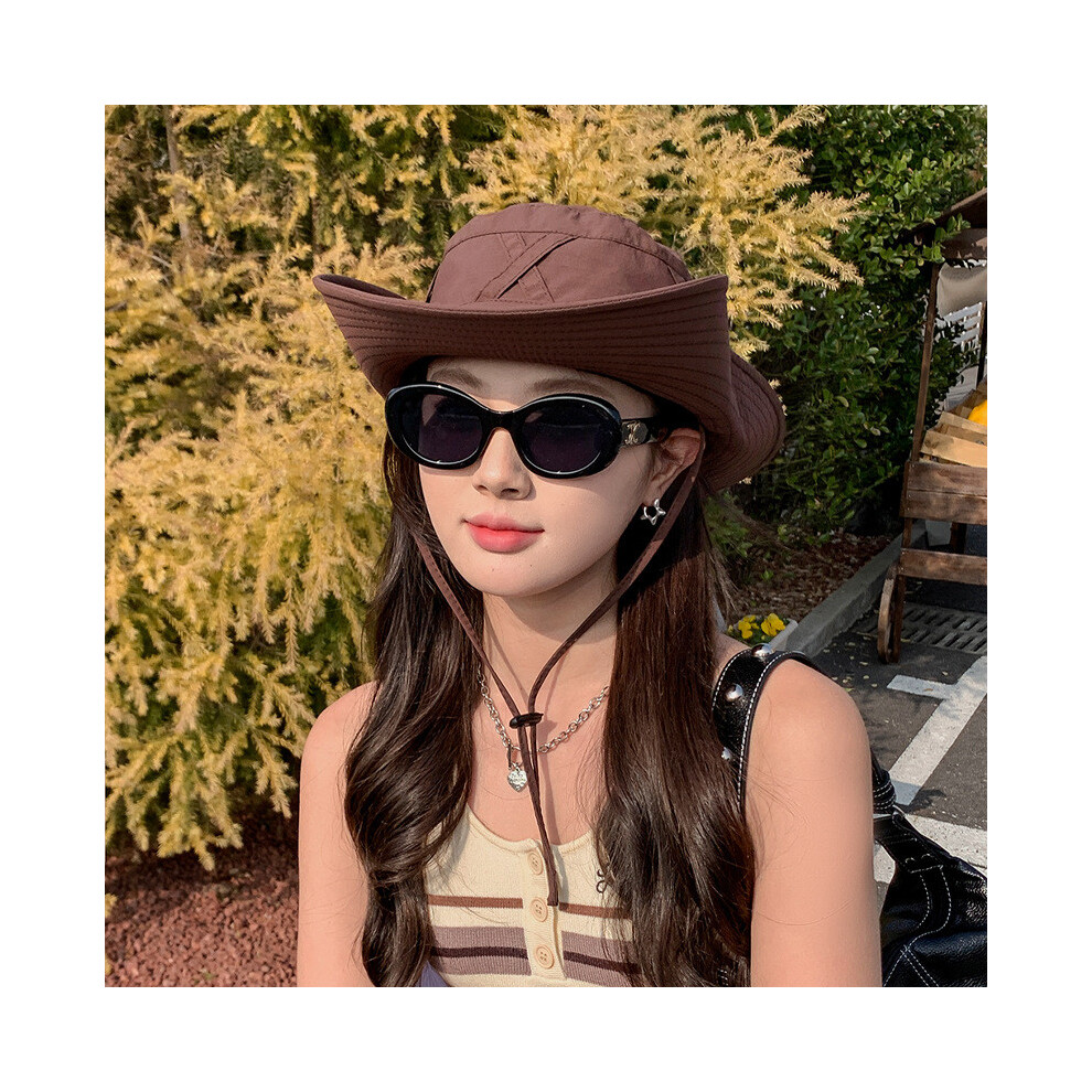 (Brown)Sombrilla De Verano Sombrero De Pescador Con Ala Ancha Y DiseñO De CordóN Exterior Para-image