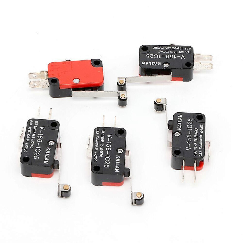 (As Show, One Size) 5Pcs Micro Limit Switch Long V-156-1C25 Hinge Roller Momentary Spdt Snap Action 5021564515637