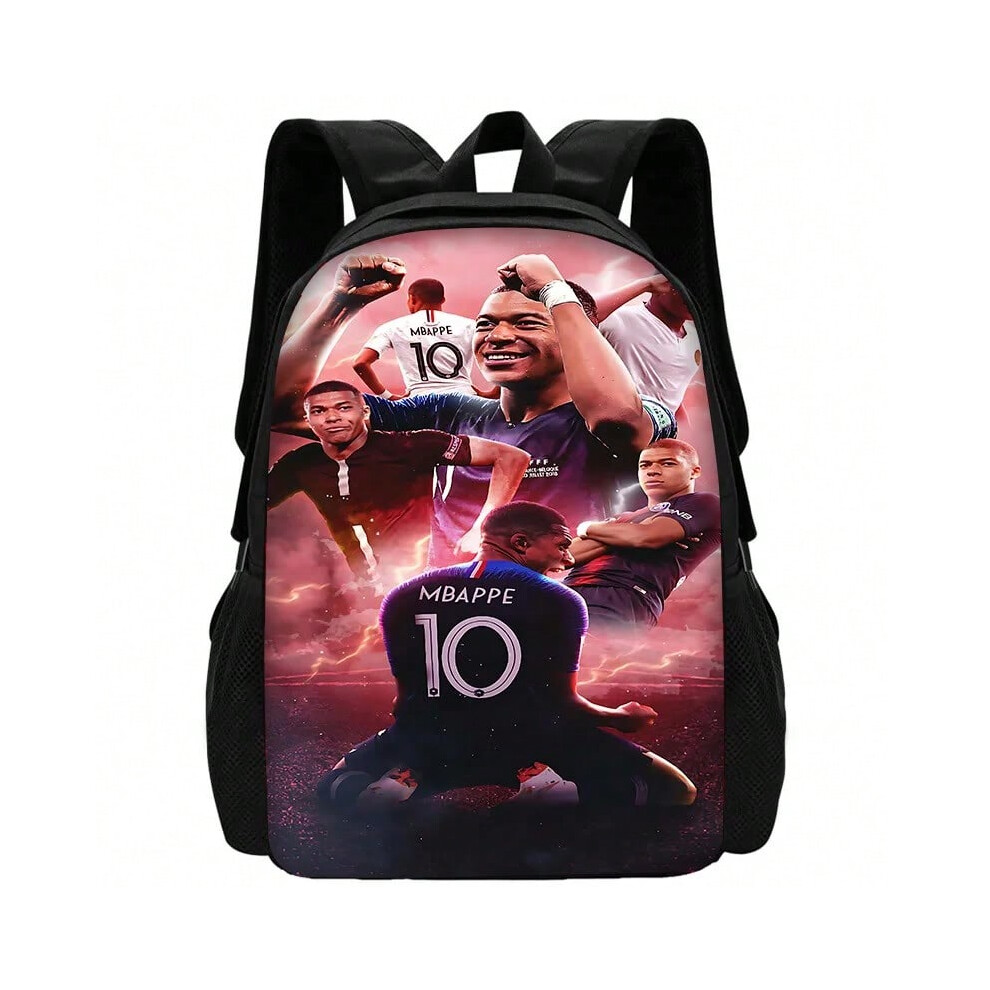 (BB-171LCH70A1) Game M-mbappes Football Kylians Child School Backpack with Lunch Bags ,Pencil Bags ,School Bags for Boys Girls Best Gift