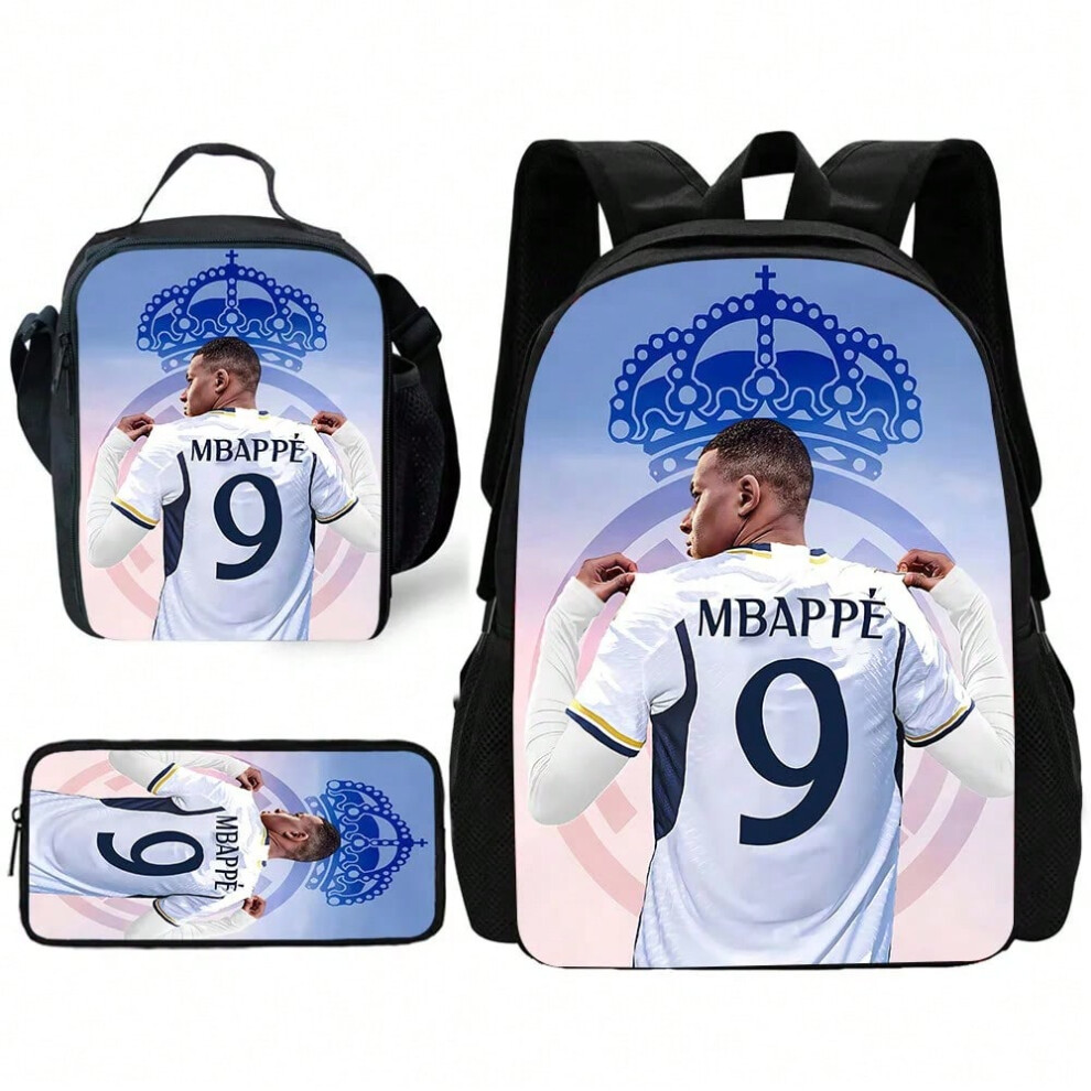 (TZ-171LCH70A6) Game M-mbappes Football Kylians Child School Backpack with Lunch Bags ,Pencil Bags ,School Bags for Boys Girls Best Gift-image-OPC-PHPQPVK-NEW