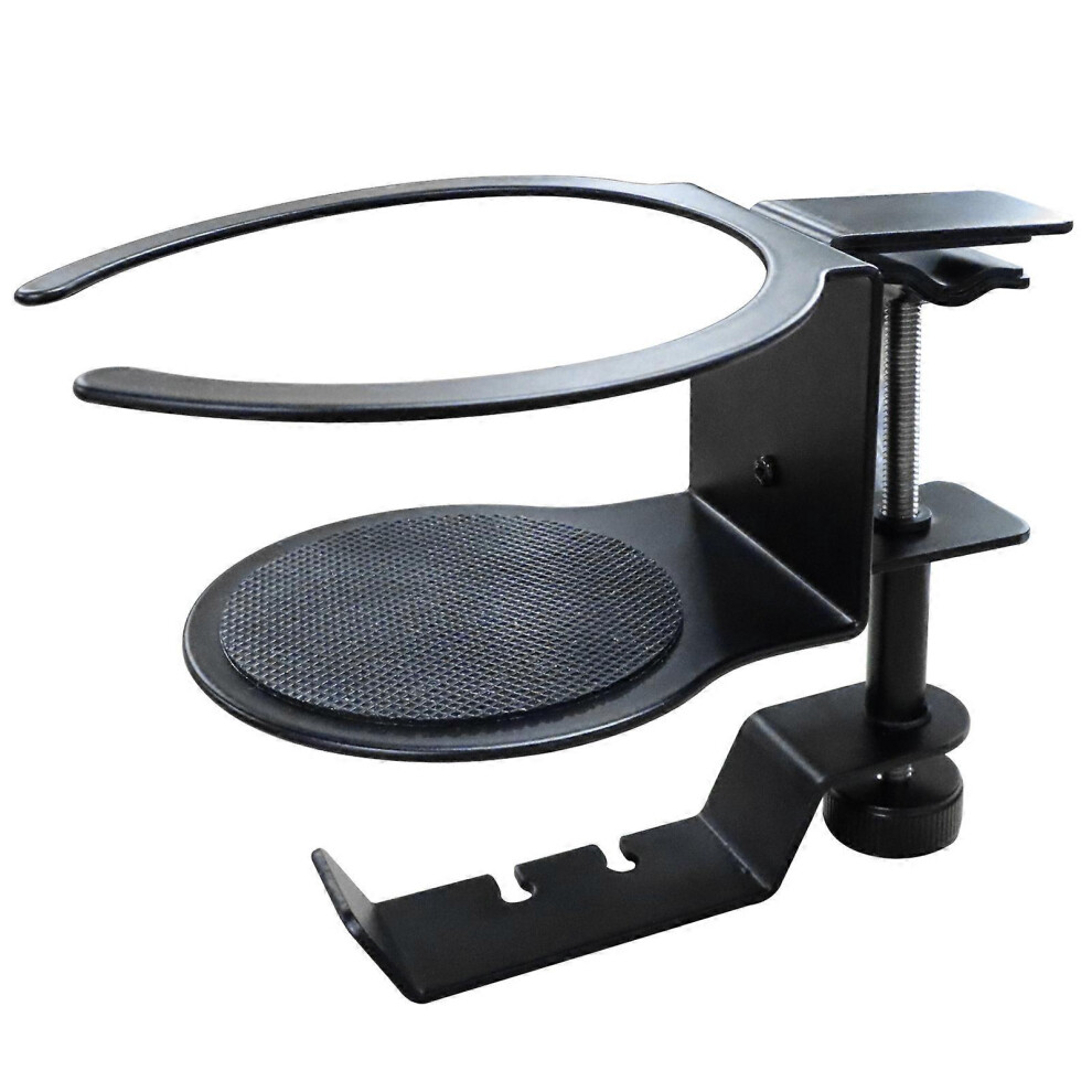 (As show, One size) Desktop Cup Holder, 2 in 1 Adjustable Metal PC Gaming Cup Holder, Multi-Function Cup Holder with Rubber Pad, Under Desk Design (Gray)