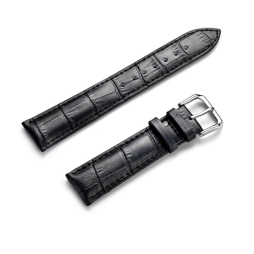 (As show, One size) Genuine Leather Strap Head Layer Cowhide Pin Buckle Butterfly Buckle PU Crocodile Leather Belt (20mm, Black)