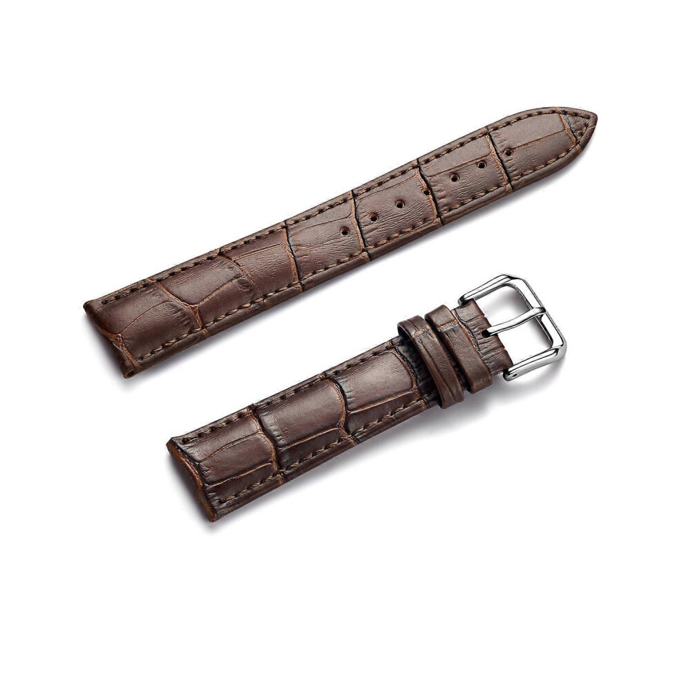 (As show, One size) Genuine leather strap head layer cowhide pin buckle butterfly buckle pu crocodile leather belt (20mm, brown)