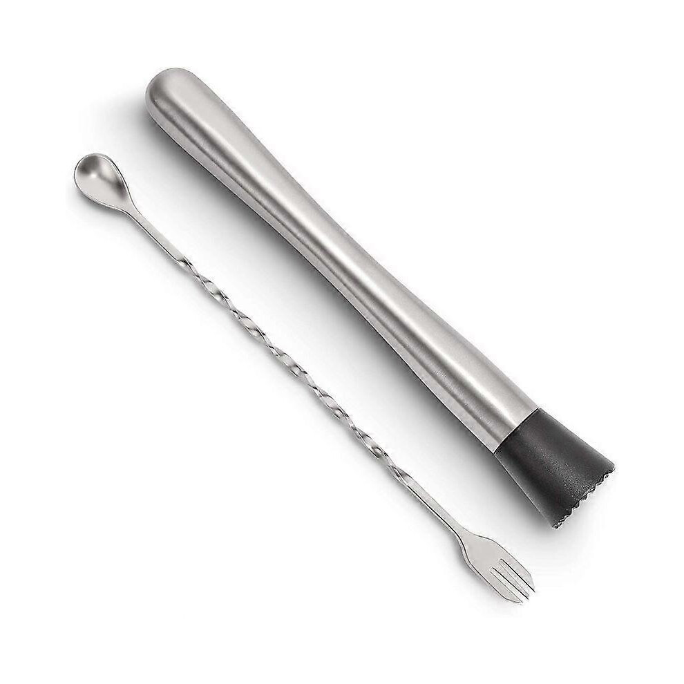 (As Show, One Size) Stainless Steel Cocktail Muddler With Mixing Spoon Silver