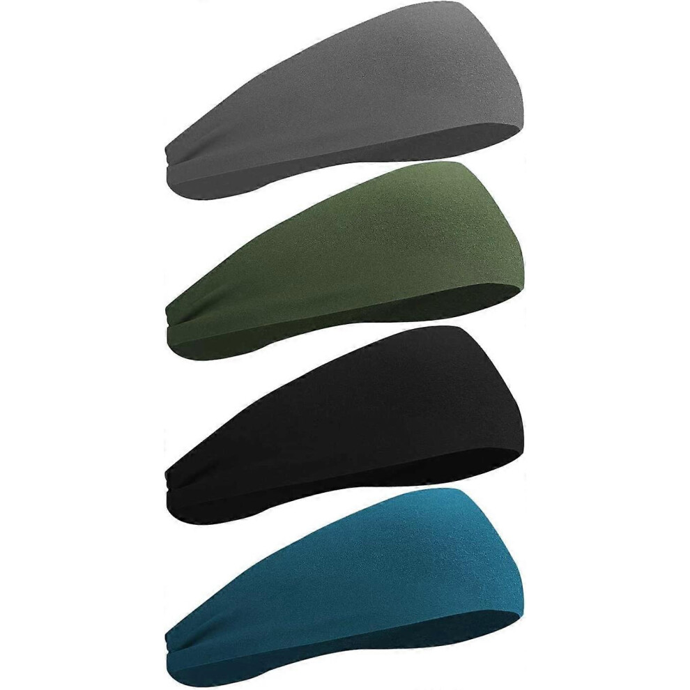 (As show, One size) Sports Headbands for Men and Women (4 Pack), Soft and Lightweight Sweatband, Moisture Wicking Workout Headbands for Running, Cross