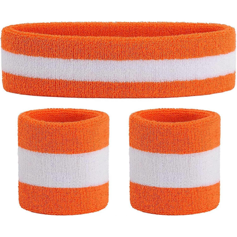 (As show, One size) Headband Set (3 Pieces) Sports Sweatband Striped Wrist Sweatband Terry Cloth Wrist Athletic Exercise Basketball Wrist Bands and Sw-image-OPC-PHPQRS8-NEW