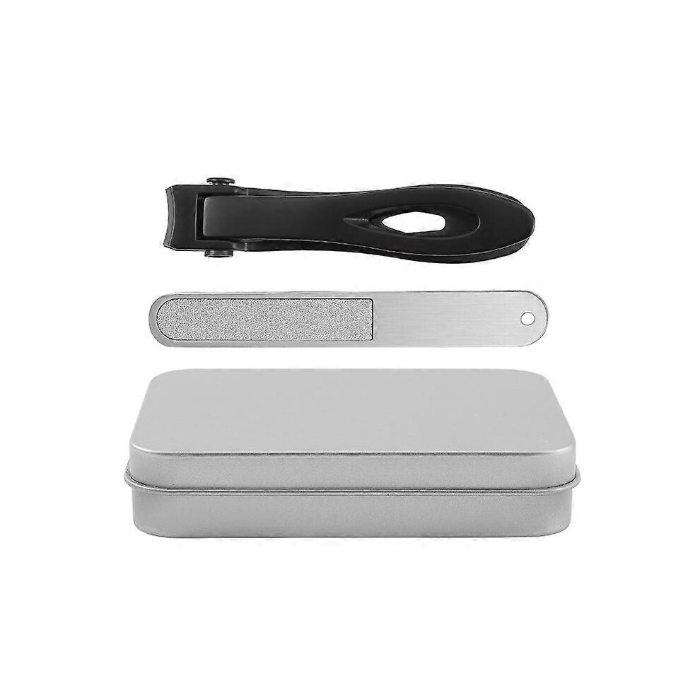 (As show, One size) Black nail clipper, professional nail clipper, stainless steel nail clipper feet with nail file and metal case, for men and women.