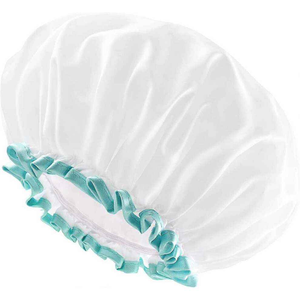(As show, One size) 1 PC Shower Cap for Women and Girls, Reusable Oversized, Waterproof, Washable, Cute and SoftWhite