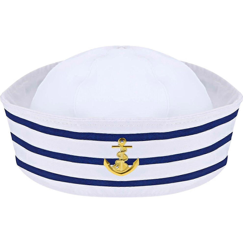 (As show, One size) Sailor Hat Blue White Yacht Captain Hat Sailor Hat for Costume Prop (Simple Style)