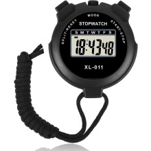 (As show, One size) Waterproof Electronic Stopwatch, Multifunction Sports Stopwatch, Digital Stopwatch Interval Referee Digital Watch ABS Outdoor with Lanyard (Black)