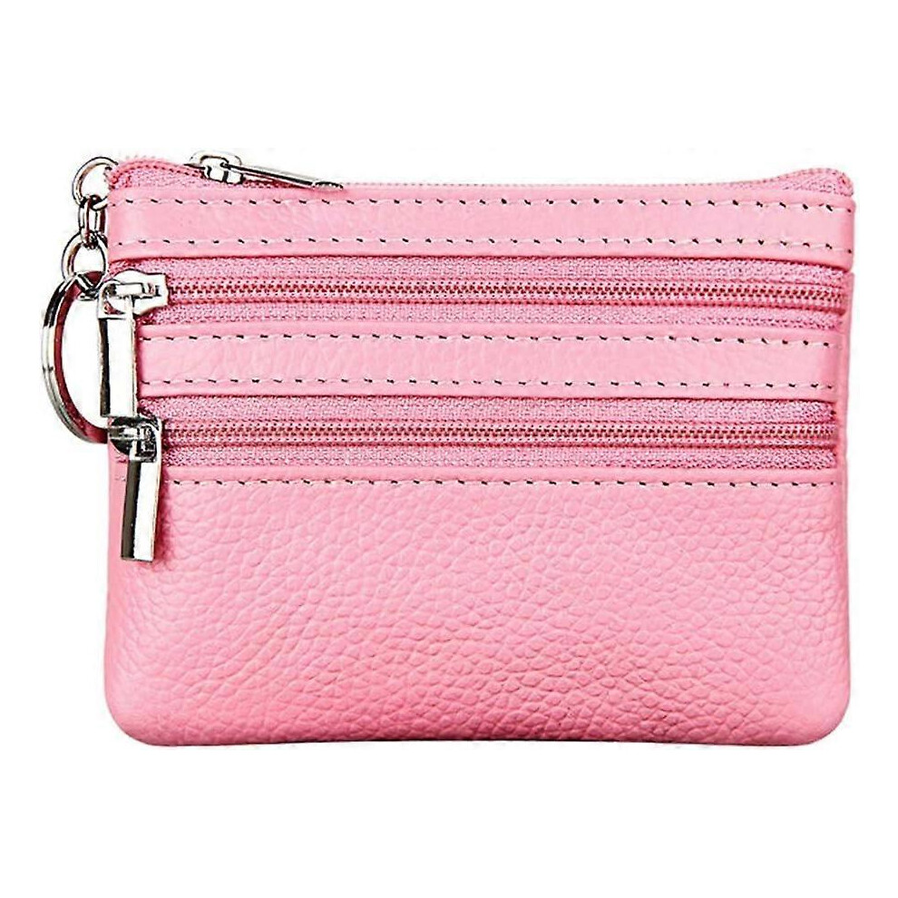 (As show, One size) Women's Genuine Leather Coin Purse with Key Ring, Pink, One Size, Coin Purse