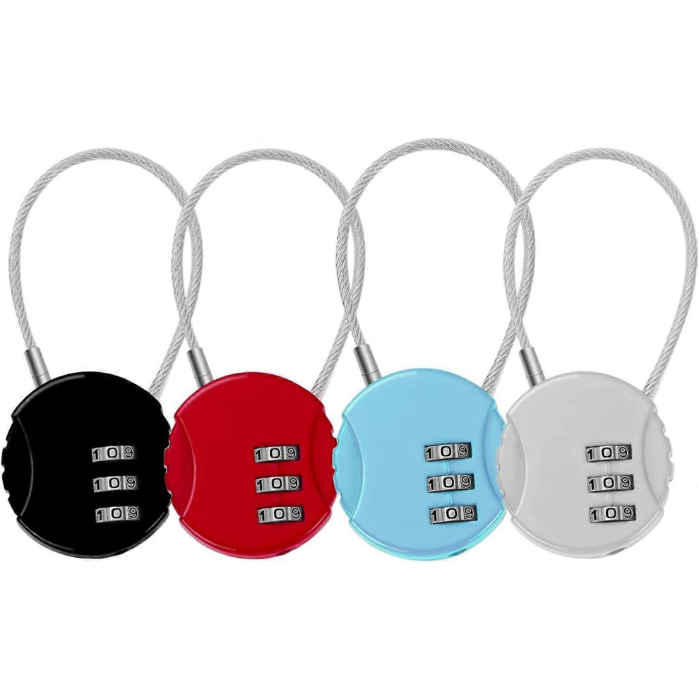 (As show, One size) Set of 4 3-Digit Code Padlocks, Airplane Suitcase Padlocks Small Cable Locks Locker Code Padlocks for Travel Luggage Suitcase Bag Locker (4 Color)