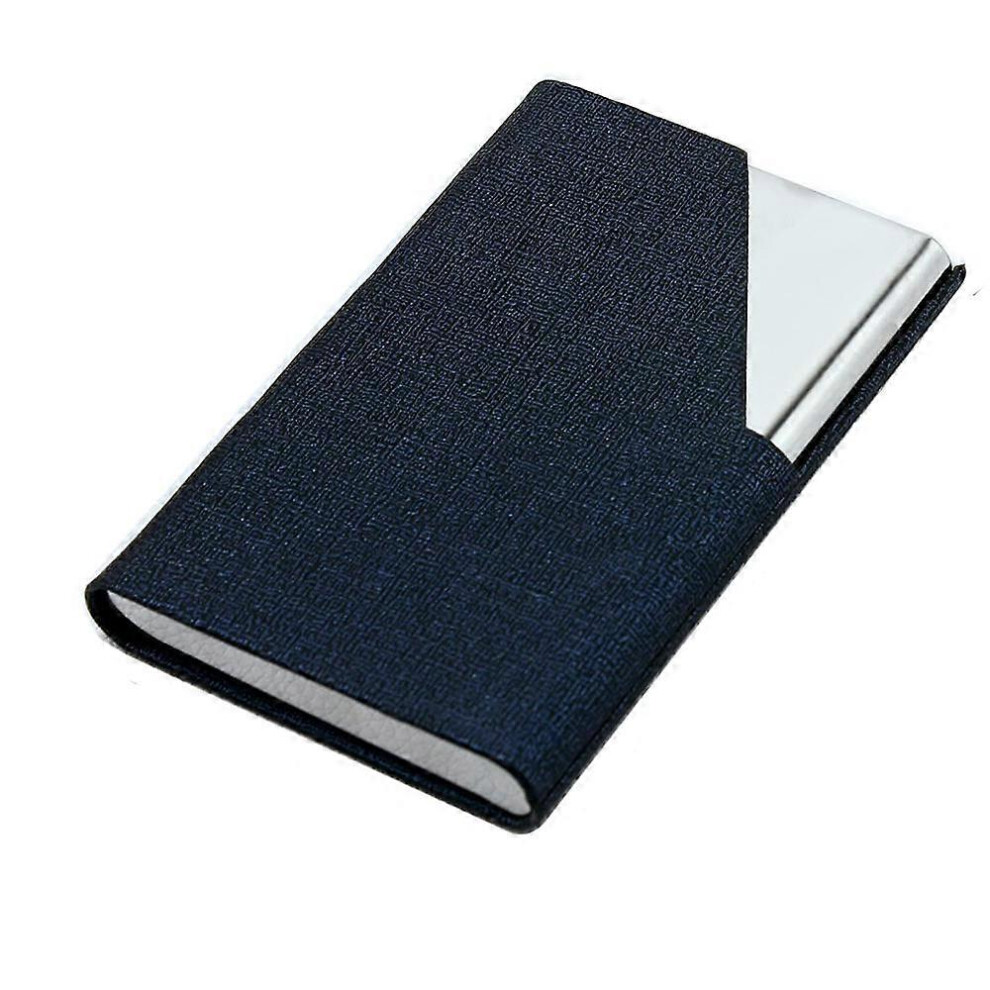 (As Show, One Size) Business Card Holder Thin Leatherette + Stainless Steel - For Travel And Business Blue