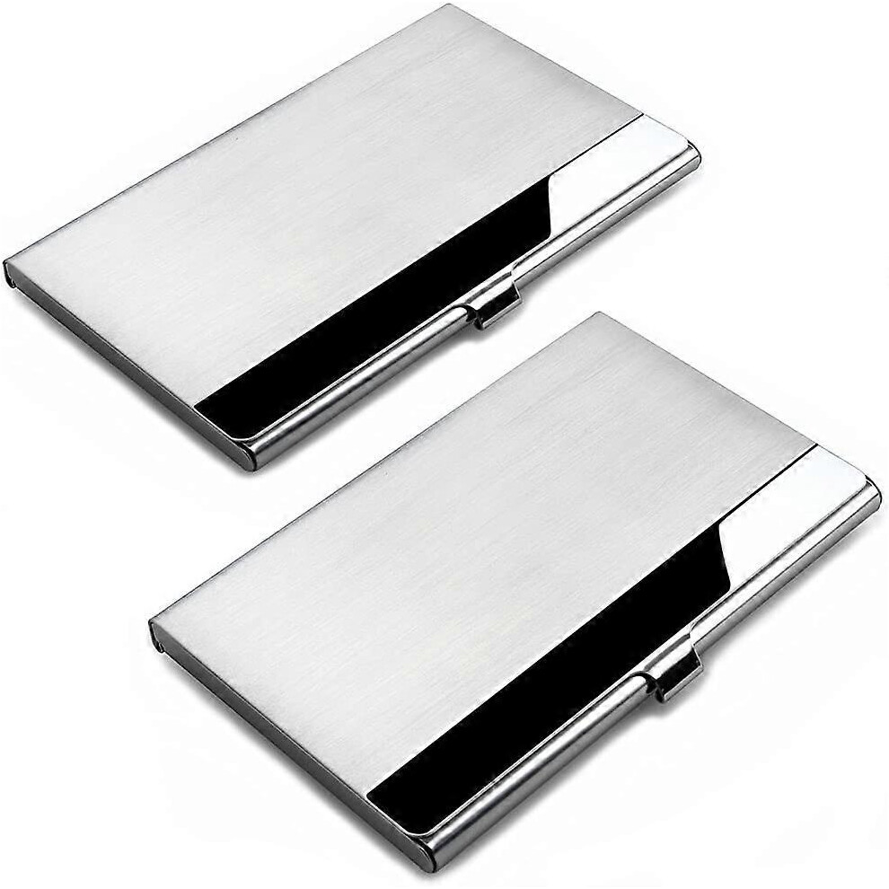 (As show, One size) Set of 2 professional business card holders Stainless steel cover