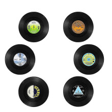 (As show, One size) 10.5 x 10.5 x 0.2 cm Vinyl Coasters, Set of 6 CD Retro Coasters for Drinks, Vinyl Coasters with Stand, Non-Slip Coasters for Wine Glass Bottle