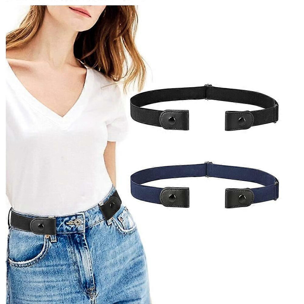 (As show, One size) 2pcs No Buckle Waist Belt Women Men Elastic Invisible Belt Adjustable Quick Release Belt for Jeans Pants Dress