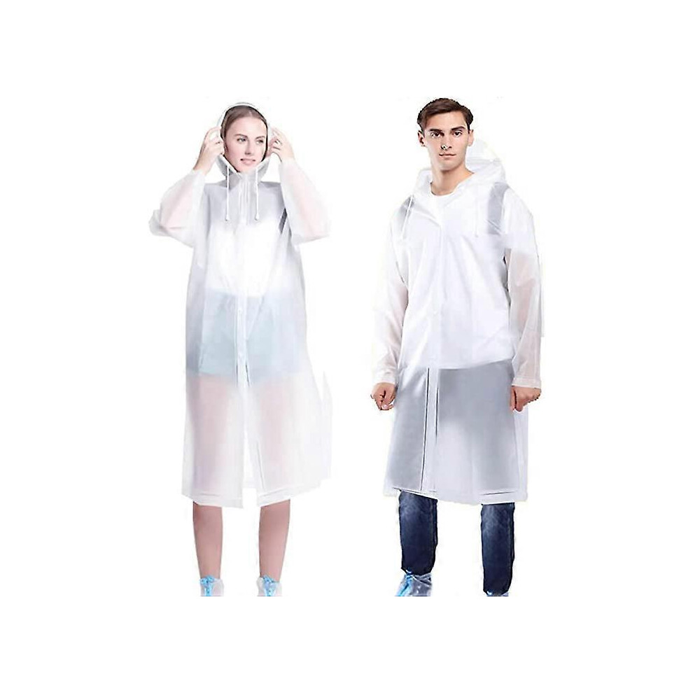 (As show, One size) Portable reusable raincoat (2 pieces in white), waterproof raincoat for men and women, travel raincoat for men and women, lightweight adult raincoat,
