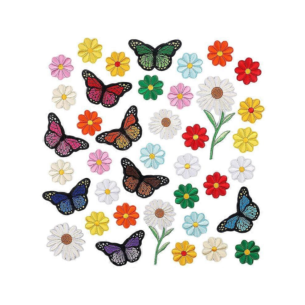 (As show, One size) 39 butterfly iron sewn clothing patches, decorative embroidery patches, decal sets, sewn flower repair patches, clothing DIY acces