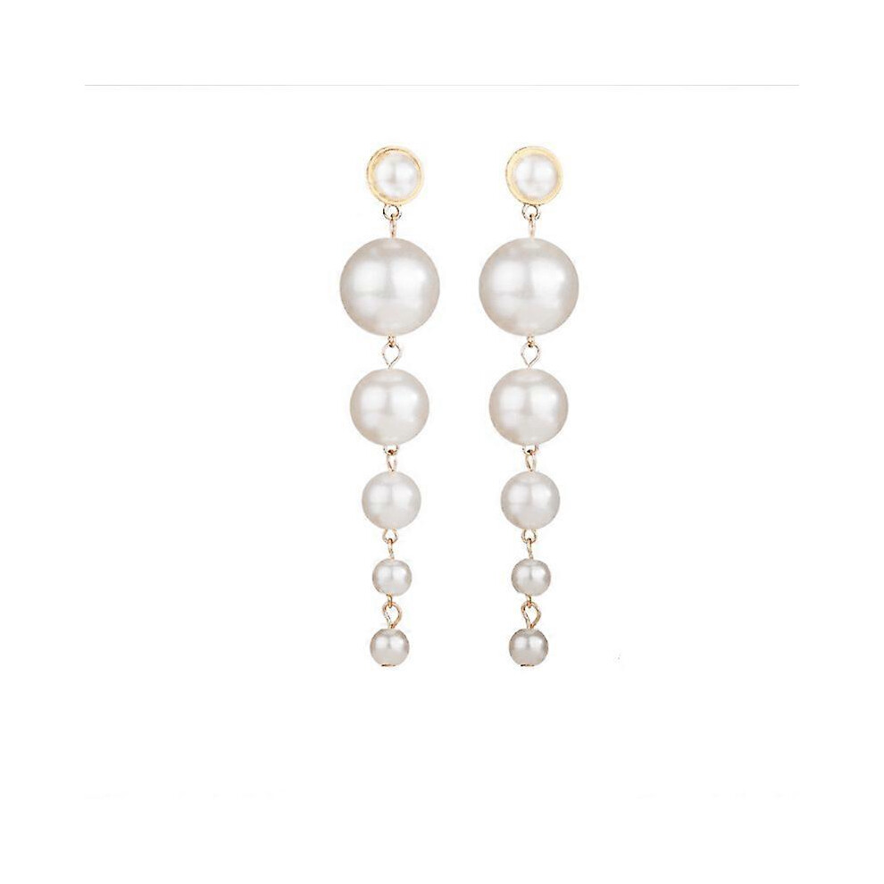 (As Show, One Size) Women Earrings Pearls Long Dangle Ear Cuff Stud Earrings Eardrop Jewelry Gift For Women Girls White