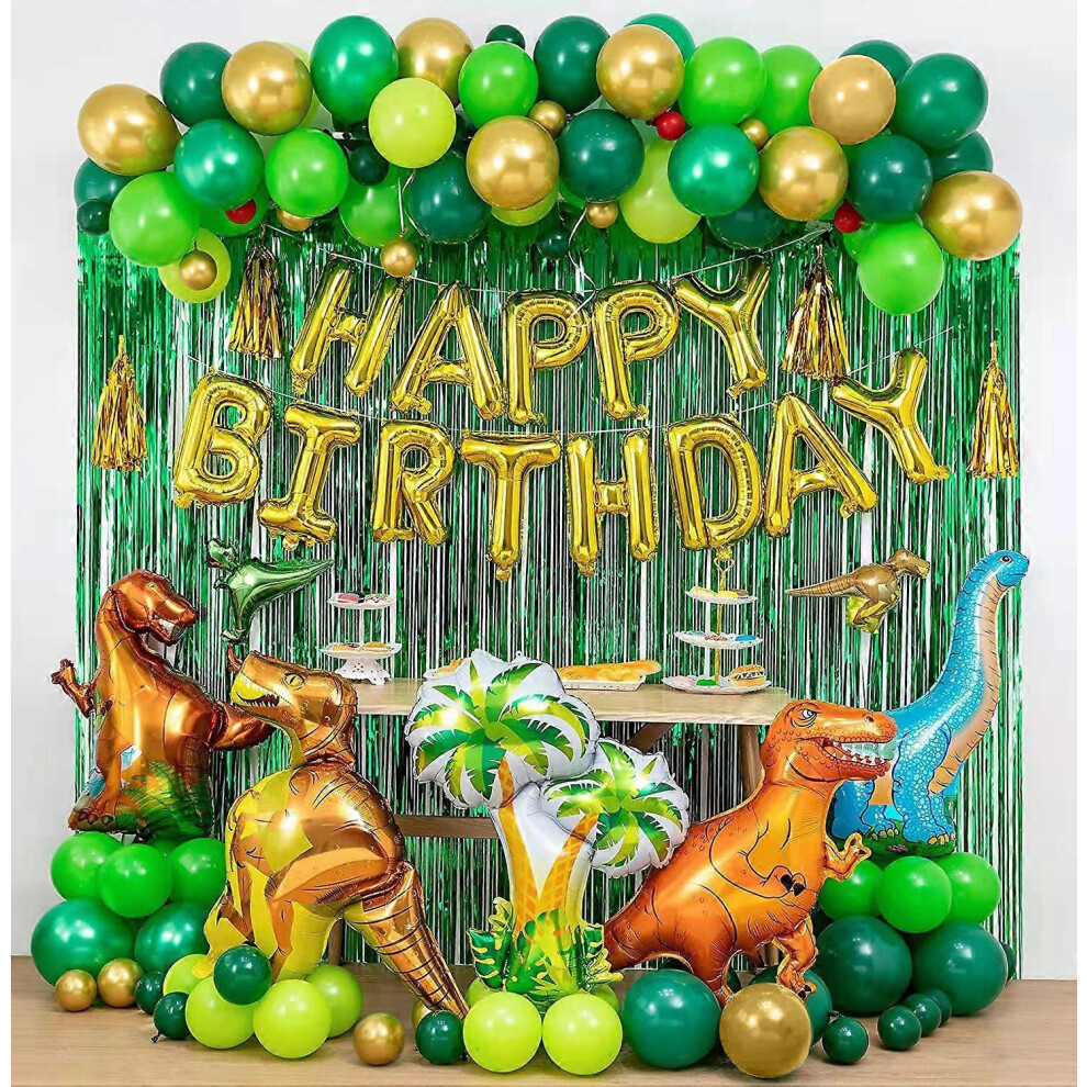 (As show, One size) 113 Dinosaur Birthday Party Balloon Decoration (Green), Ribbon Glue Jungle Green Birthday Decoration Dinosaur Birthday Party Suppl