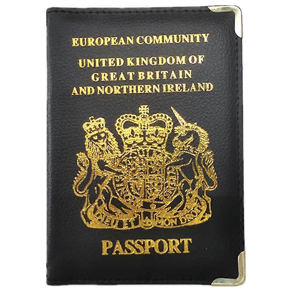 (As show, One size) British passport men's and women's wallets (black), travel PU leather passport case