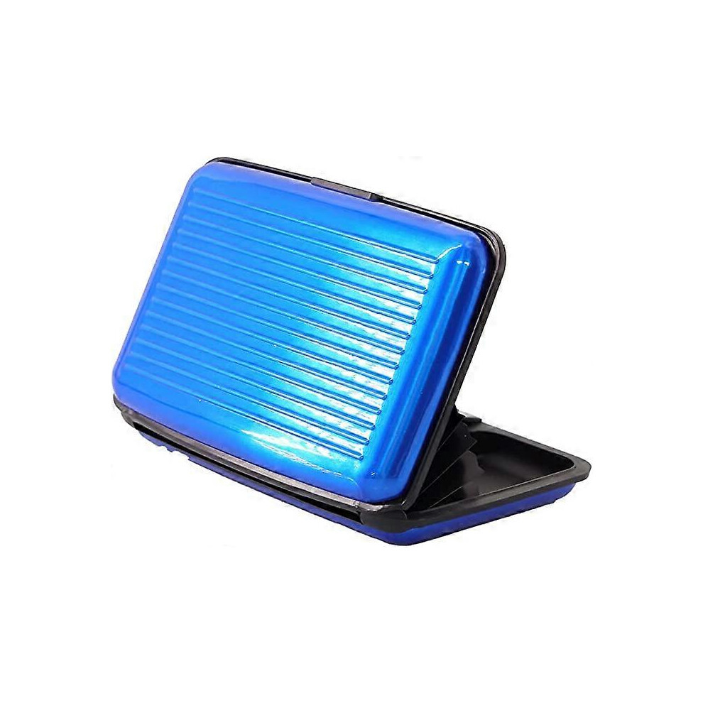 (As show, One size) RFID blocking credit box (blue), card protector, aluminum, male and female business card case, metal ID wallet with 6 slots, compact and convenient, t