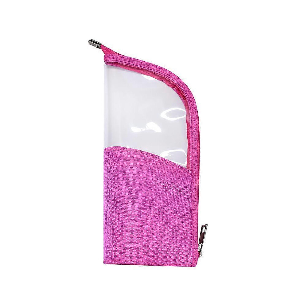 (As show, One size) Rose red waterproof travel makeup brush holder, semi circular transparent pencil case storage bag, cosmetic zipper bag, portable waterproof and dustpr