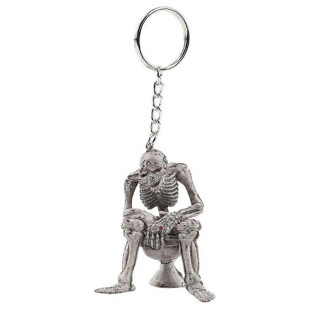 (As show, One size) Skeleton keychain, skull on toilet, punk men's keychain, novel keychain for wallet or bag