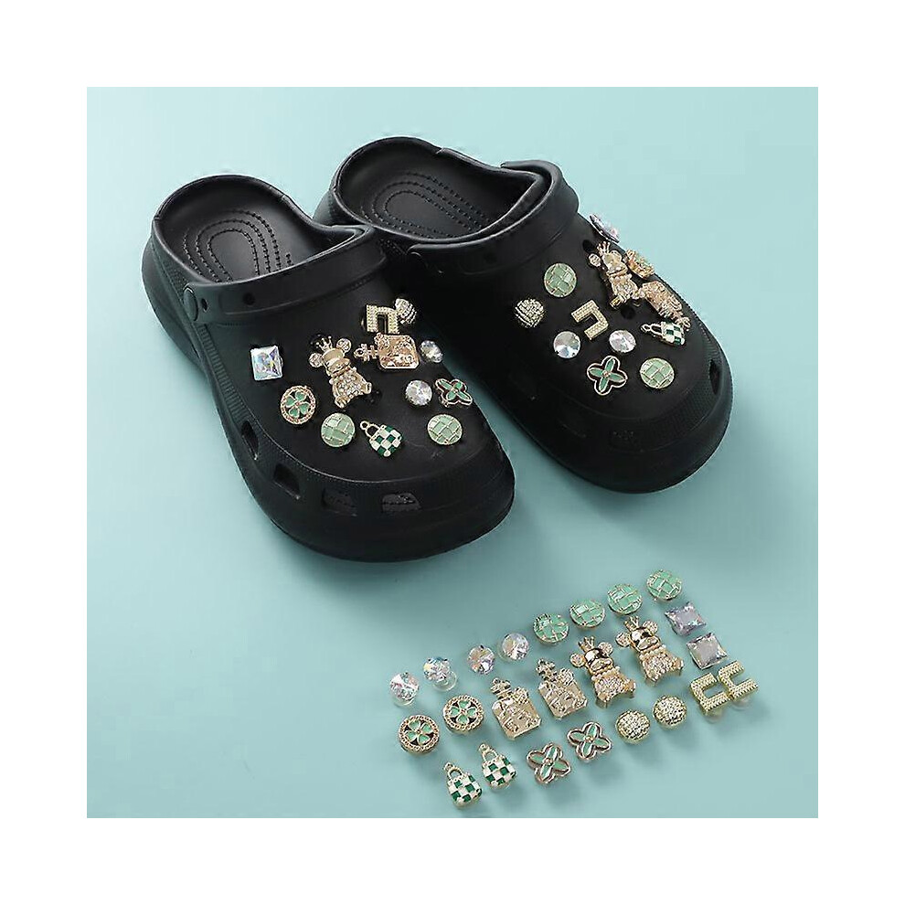 (As show, One size) Green bear detachable shoe flower (excluding shoes), green charm decoration, luxurious and sparkling charm, ladies' birthday p