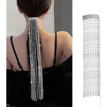 (As show, One size) Tassel Rhinestone Fashion Hairpin 40cm, Hair Accessories Headwear Hairpin Girl Accessories Silver, Horse Tail Hairpin
