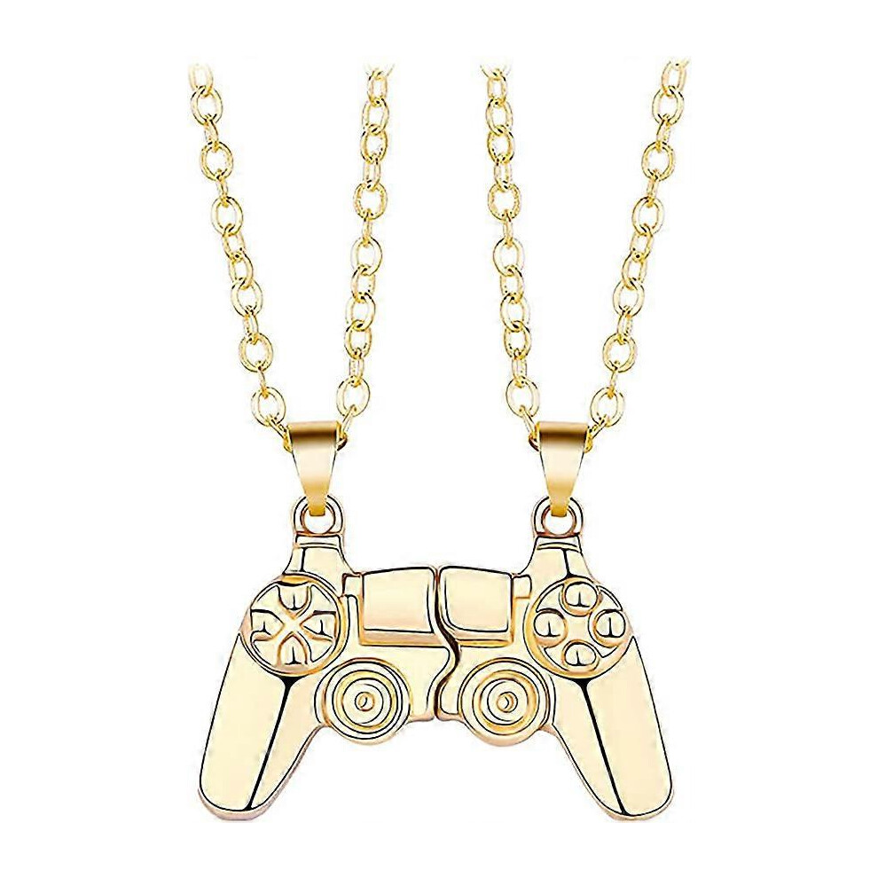 (As Show, One Size) Game Controller Necklace (Gold), Magnetic Alloy Couple Necklace, Two Pack Split Magnetic Silver Black Necklace, Friendship Necklac Black,Silver,Gold