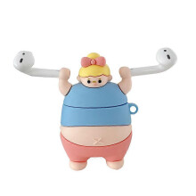 (As show, One size) Compatible with Airpods 1/2 headphone case (pink little girl), creative cartoon weightlifting, fat boy and girl silicone protection, cute anti drop, f