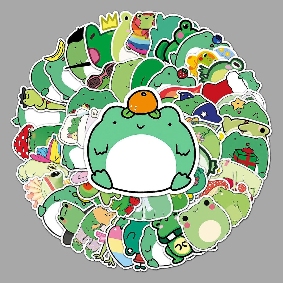 (As show, One size) 50 piece cartoon frog stickers, Kawaii children frog stickers, teenagers, adult laptops, guitars, skateboards, luggage, water bott