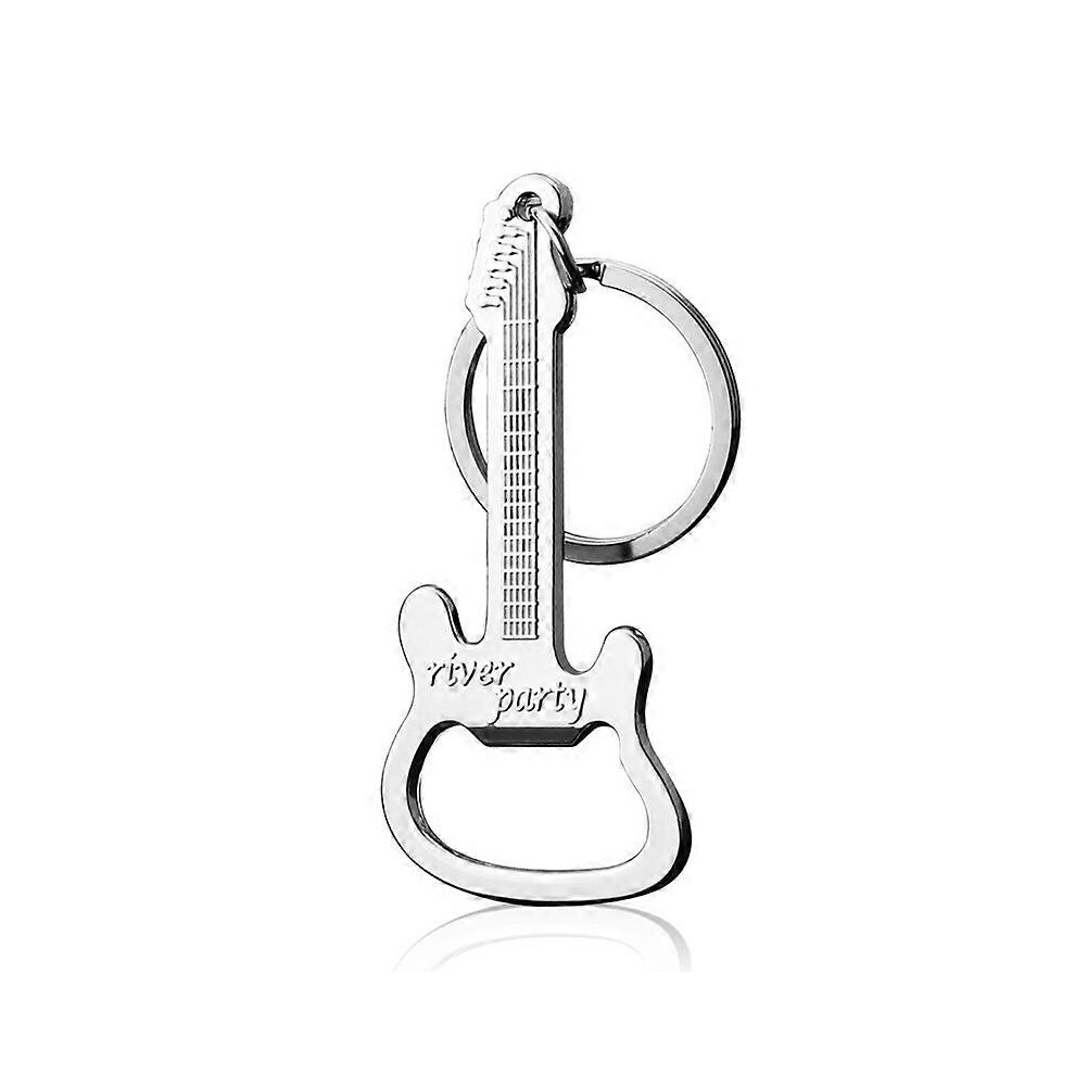 (As show, One size) Multifunctional beer bottle guitar shaped bottle opener (silver) keychain creative kitchen accessory keyring opener practical and
