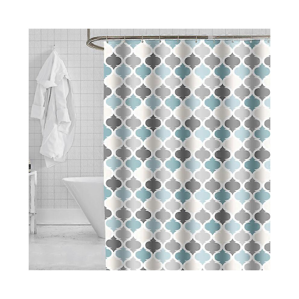 (As show, One size) Waterproof and mold proof shower curtain (120 * 180cm) with geometric printed pattern, with 12 hooks