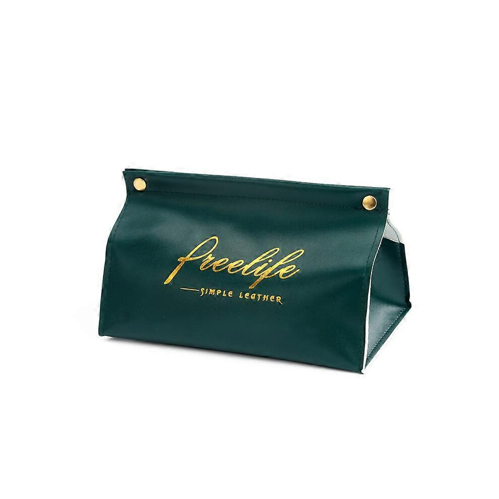(As show, One size) PU leather tissue box (flat mouth dark green), household dustproof and waterproof tissue box cover, tissue holder, napkin dispenser, creative V-port s