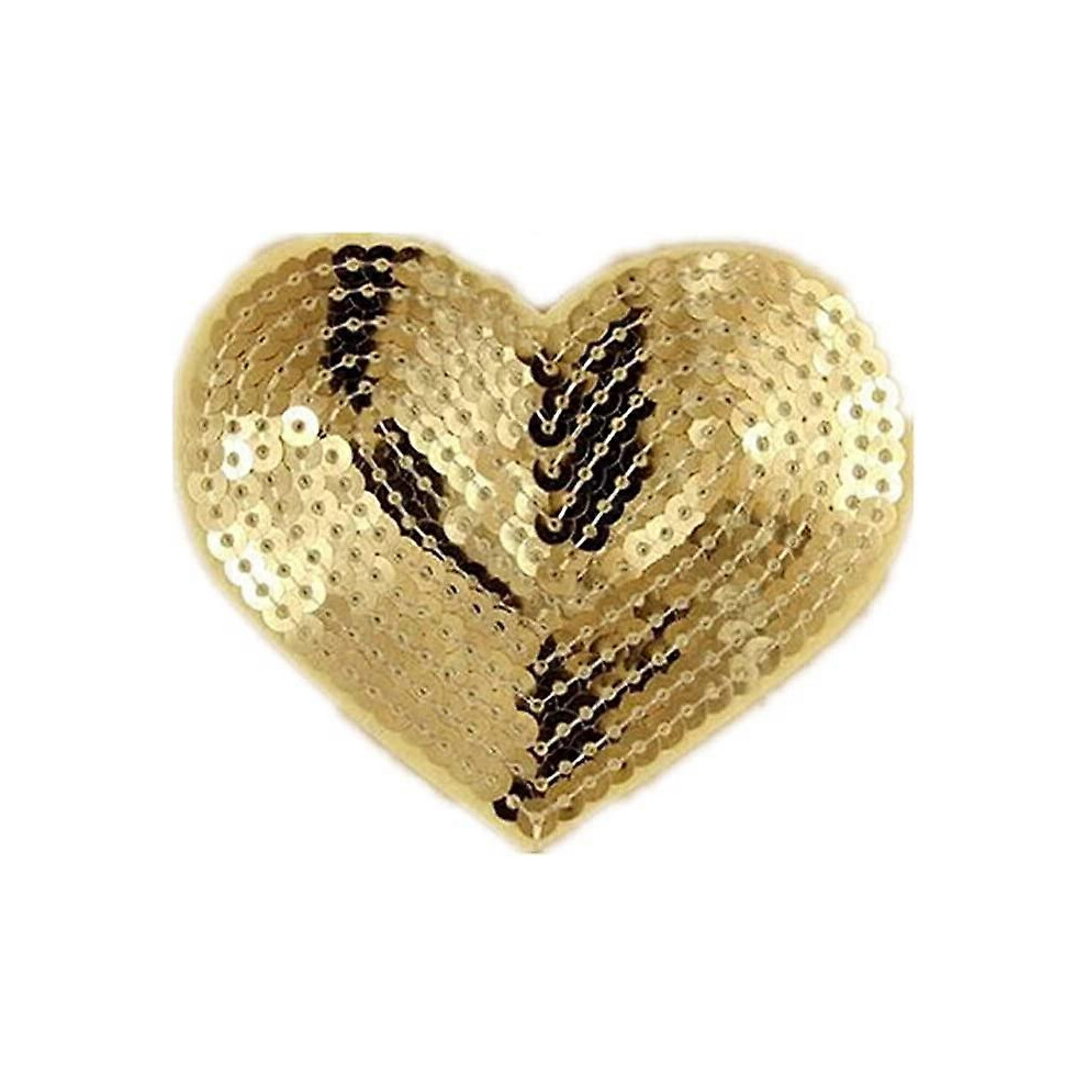 (As show, One size) (Pack of 5) Heart shaped sequin iron with embroidered edges and DIY set pants T-shirt (gold)