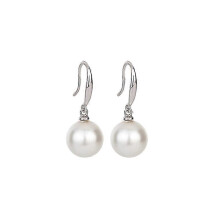(As show, One size) Sterling silver white pearl pendant earrings (platinum), simple and classic earrings